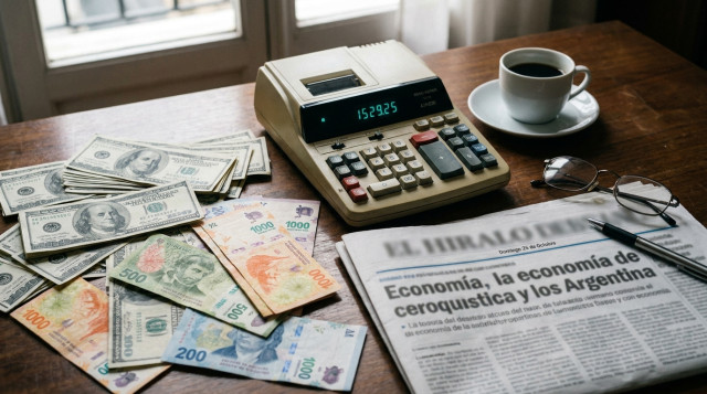 billetes de dólar y pesos argentinos sobre un escritorio junto a una calculadora, ilustrando el dolar hoy en Argentina